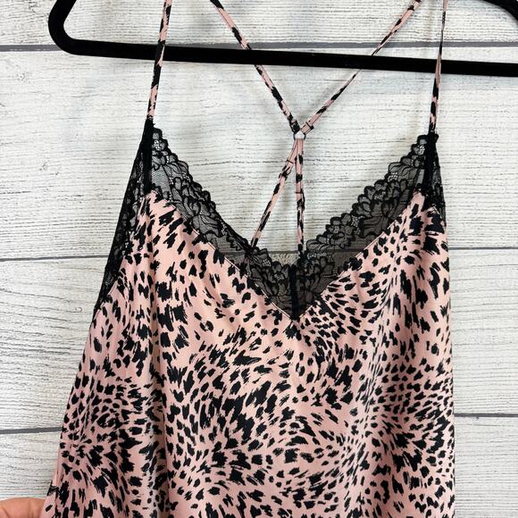 Joyspun Plus Size Pink Black Printed Sleeveless Lace Trim Sleep Satin Chemise 3X - Picture 2 of 8